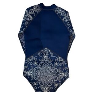Tilii navy Mandala One Piece swimsuit Rashguard long sleeve zip front NWT